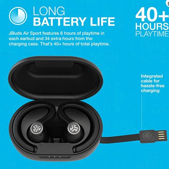 JLab JBuds Air Sport True Wireless Bluetooth Earbuds + Charging Case - Picture 2 of 5